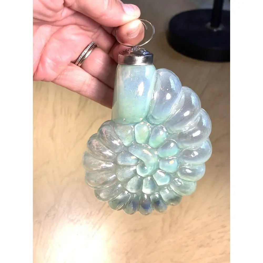Sea Shell Glass Xmas Ornament Sea Green Iridescent Ribbed nautical kugel style